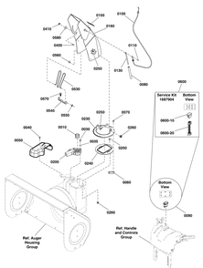 Chute And Rotation Group Diagram and Parts List for 1696254-00-BM924E  Briggs and Stratton Snow Blower